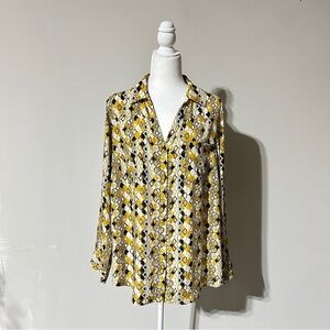 Sunny Leigh Yellow and Black Graphic Button Down Shirt